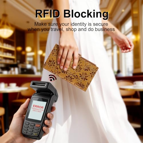 Image of Travelambo Womens Leather Bifold Wallet, Slim RFID Blocking Card Holder