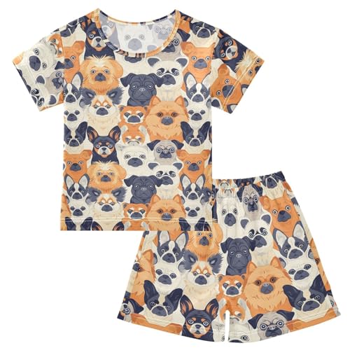 ALAZA Bulldog Pug Dog Cute Pajamas Short Sleeve 2 Piece Sleepwear Top and Bottom Pajama Set Unisex