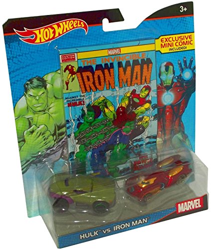 Hot Wheels Marvel Hulk vs. Iron Man Character Car 2-Pack with Comic