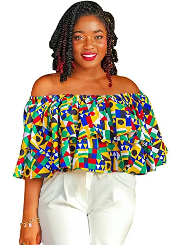 HongyuAmy Women's African Print Crop Top Kente Off The Shoulder