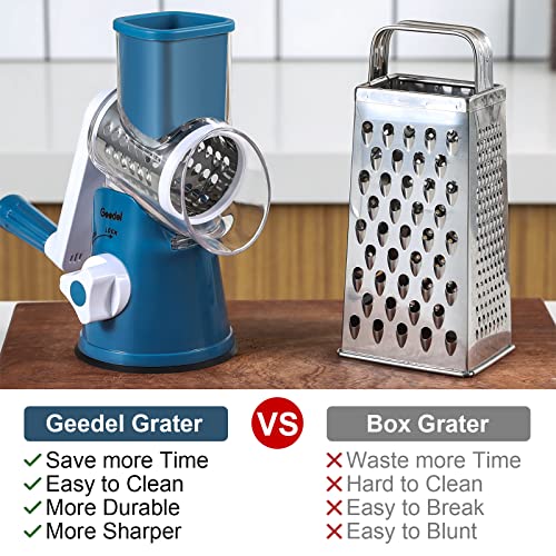 Rotary Cheese Grater, Vegetable Slicer with Three Drum Blades, Grater for Kitchen Faster and Easy Cutting, Rotary Drum Grater Ideal for Cheese, Cucumber, Carrot, Nuts, etc.