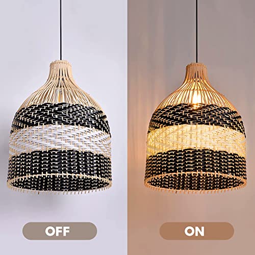 Littleglovo Rattan Pendant Light, Handmade Woven Pendant Light Fixtures for Kitchen Island, Bamboo Hanging Ceiling Light, Wicker Chandelier for Living Room Bedroom - 15.7" x 11.8" (Bulb Not Included) - Image 6