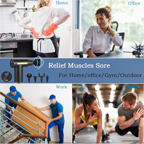 Image of Pulse Gun Massager | Rechargeable Handheld Massage Gun with 4 Heads & 6 Speeds | Digital Display | Muscle Recovery & Pain Relief for Neck, Shoulder, Back, Leg & Full Body (Multicolour)