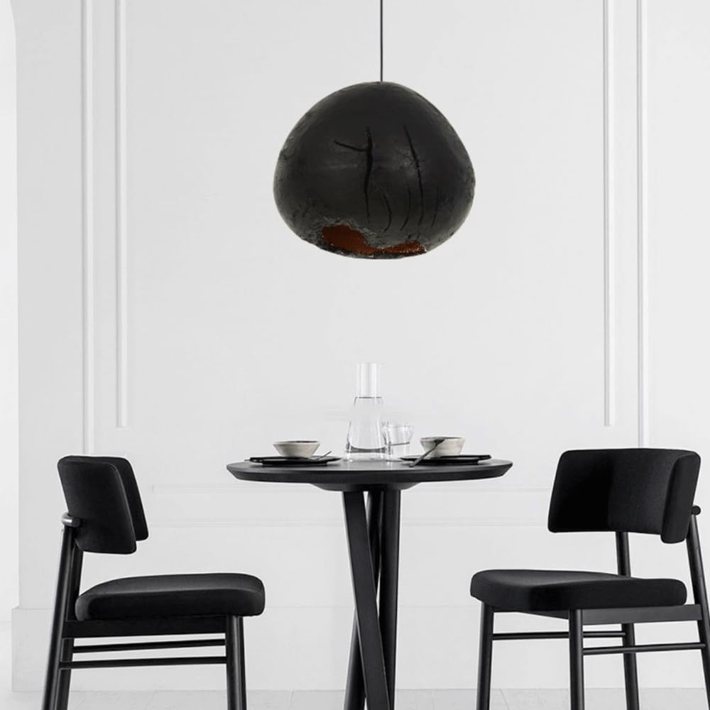 Pęknięta czarna kula wisząca, industrialny styl Wabi-sabi retro, teksturowany klosz z polistyrenu LED, żyrandol z jedną głowicą do sypialni, sypialni, salonu, korytarza lub narożnika