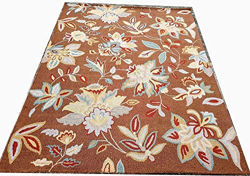 Image of Export Quality Handtufted Woolen Carpet for Living Room Bedroom & Hall - Color - Choco /Multi - Size - 8 x 11 Feet