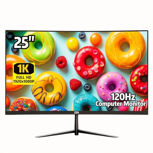 Image of ZZA 24.5 inch 120Hz Curved Gaming Monitor | FHD 1080P Frameless Design, AMD FreeSync, Low Motion Blur, Eye Care Technology, DisplayPort & HDMI Connectivity, VESA Wall Mount Compatible - Black