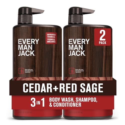 Every Man Jack Cedar + Red Sage Mens 3-in-1 All Over Wash for All Skin and Hair Types - Body Wash Shampoo and Conditioner with Naturally Derived Ingredients - Paraben & Dye Free - 28.8oz - 2 Pack