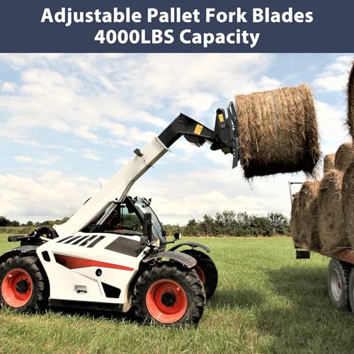 Garvee 48" Skid Steer Pallet Fork Blades, 4000lbs Capacity Skid Steer Attachments with Hitch Ball Compatible with Loaders Tractors