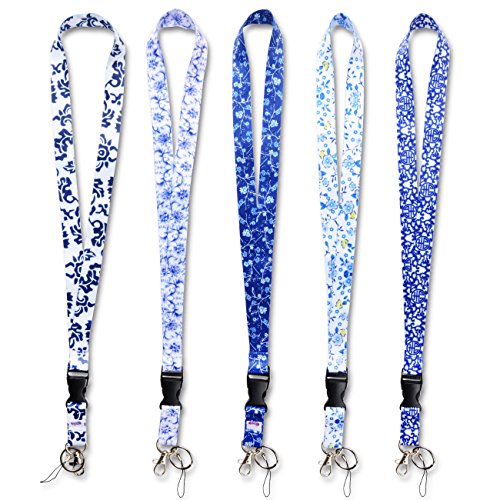 Neck Lanyard Neck Strap 16 Inches Starry Band Lanyard Strings Metal Ring for Name Tag Badge Holders, Keys, Keychains, Cell Phones, Cameras, USB - 5 Colors (Style 2,5 PCS)