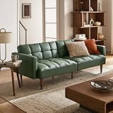 mopio Aaron Couch, Small Sofa, Futon, Sofa Bed, Sleeper Sofa, Loveseat, Mid Century Modern Futon Couch, Sofa Cama, Couches for Living Room, Bedroom (Sage Green, Faux Leather)