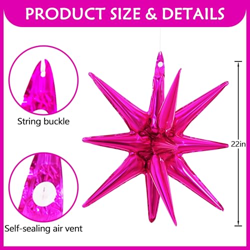 Image of TONIFUL 4 Pcs Explosion Star Balloons Hot Pink Foil Balloon Party Decor | 22 Inch Large Mylar Star Balloon for Girls Women Birthday Wedding Bridal Shower Baby Shower Anniversary Photo Booth Supplies