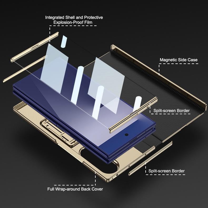 Skórzane etui na telefon Samsung Galaxy Z TriFold z wbudowaną osłoną ekranu ze szkła hartowanego, magnetyczne etui z klapką z podwójnym składanym stojakiem, ochrona całej obudowy (czarne, platerowana