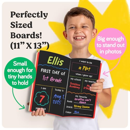 Chalkola My First Day of School Sign Board with 3 Liquid Chalk Markers | 13”x11” Double-Sided & Reusable Chalkboard Sign - 1st and Last Day - Back to School Board for Kindergarten, Preschool Kids