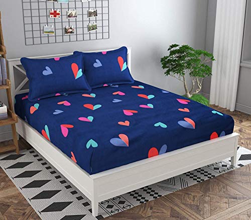 Image of 400TC Cotton Feel Double Bed Elastic Fitted Bedsheet King Size Set || Includes 1 Elastic Bedsheet for King Size Bed with 2 Pillow Covers (72 inch x 78 inch inches)
