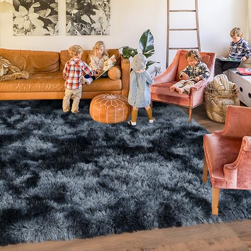 Rugs for Living Room 9x12, Soft Shaggy Modern Shag Area Rug for Bedroom, Upgrade Non-Slip Plush Fluffy Carpet for Kids Boys Girls Room Home Decor Aesthetic, Blue Grey