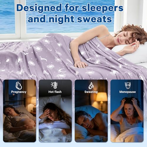 Image of inhand Cooling Blanket Queen Size (90 inchx90 inch) - Double Sided Cooling Blankets for Hot Sleepers, Cool Lightweight Summer Blanket for Sofa Bed Couch, Travel, House Warming Gifts New Home Taro Purple