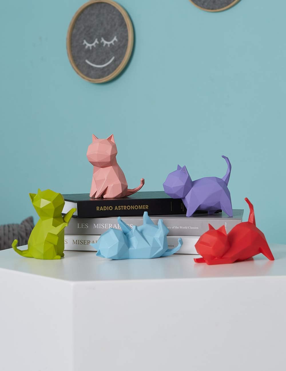 HAUCOZE 5pcs Cat Sculpture Statue Geometric Figurine Modern Home Decor Table Centerpiece Gift for Bedroom Living Room Office