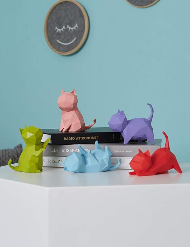 HAUCOZE set 5 figurine pisici din rășină, decorațiuni moderne cu animale pentru raft și masă