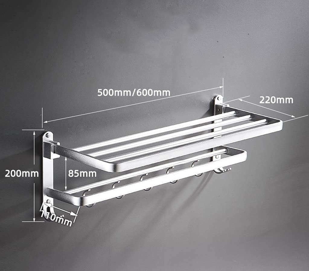 Space Aluminium Handtuchregal Doppelt Faltbarer Handtuchhalter Handtuchhalter mit Haken für Badezimmer Hotel Küche Wand Silber/50cm