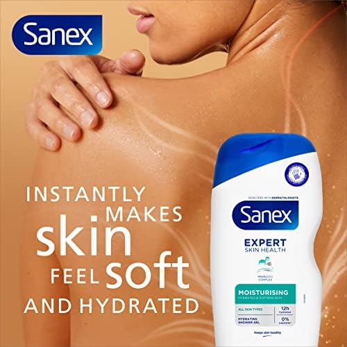 Sanex Expert Skin Health Moisturising Shower gel 570ml - body wash for men & women - gently cleanses - hydrates & softens skin - 12h hydration - advanced prebiotic complex formula - vegan - View 4