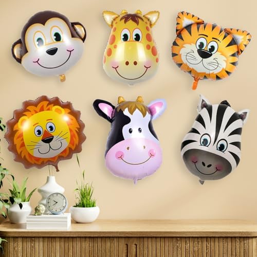 Image of KITTER(Pack of 6)Jungle Theme Balloons Set,Jungle Theme Foil Balloons For Decoration,Animal Theme Foil Balloon Animal Face Foil Balloon for Birthday,Animals Theme Birthday Decorations,Multicolor