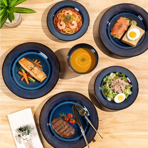 Image of GBHOME Ceramic Dinnerware Sets,12 pcs Embossed Elegant Stoneware Plates and Bowls Sets, Housewarming Wedding Gift | Dishwasher & Microwave Safe | Dishes Set Service for 6