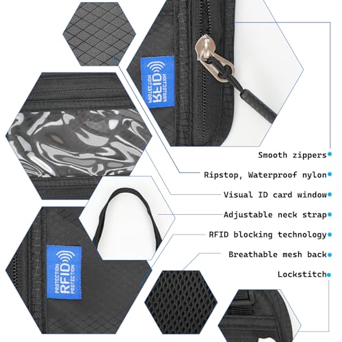 Neck Wallet Passport Holder for Men Women RFID Blocking Water Resistant Hidden Travel Pouch with Adjustable Strap Holds Phone Cards Cash (black)4