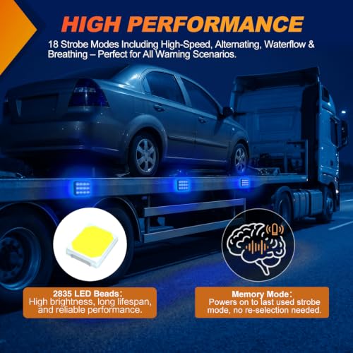 Image of Nilight Magnetic Strobe Lights 2PCS Blue 12 LED Rechargeable Emergency | 18 Flash Patterns Waterproof Hazard Beacon Wireless Warning Light for Trucks Trailers Snow Plows Buses Cars