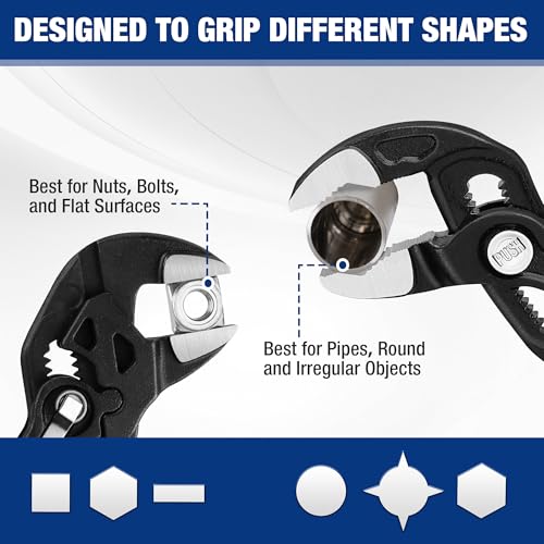 WORKPRO Set van 2 waterpomptangen en verstelbare loodgieterssleutelset, 42 mm en 40 mm brede opening groefgewricht tang, 180 mm V-kaak snel verstelbare tang, pijpgrepen, gereedschap voor huisreparatie - Afbeelding 5