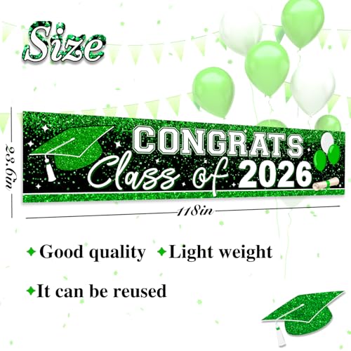 Image of Graduation Decorations 2026 Yard Sign Large Class of 2026 Banner Green Congrats Grad Graduation Party Games Supplies (Green)