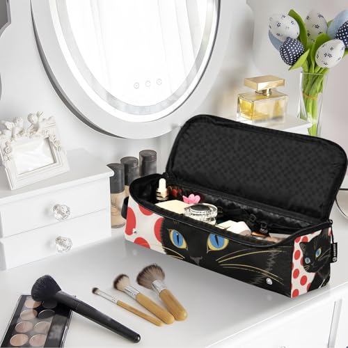 Bolsa de viaje para herramientas de cabello con tapete removible resistente al calor y organizador impermeable para planchas, rizadores y alaciadoras, diseño Red Dots Black Cat miniatura 7