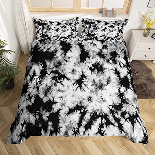 Tie Dye Duvet Cover Boys Black White Marble Bedding Set For Kids Girls Teen Adults Vintage Trippy Tie Dye Comforter Cover Abstract Smoky Marble Quilt Cover With 2 Pillow Cases Queen Size Bedroom Decor #TOP22