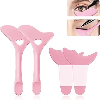 Deacocal Eyeliner Stencils 4Pcs Reusable Silicone Eyeliner Aid Mascara Shield Eyeliner Eyelash Eyeshadow Lipstick Applicator Guide Tool Multifunctional Eye Makeup Tool Easy to Use (Pink)