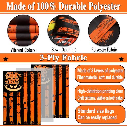 Halloween Garden Flag for Outside 12×18 Inch Double Sided Scary Pumpkin Garden Flag Skeleton American Flag for Indoor House Outdoor Yard Holiday Decor