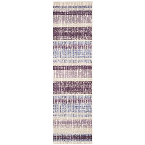 SAFAVIEH Evoke Collection 2'3" x 8' Cream / Purple EVK494A Stripe Distressed Non-Shedding Living Room Entryway Foyer Hallway Bedroom Runner Rug