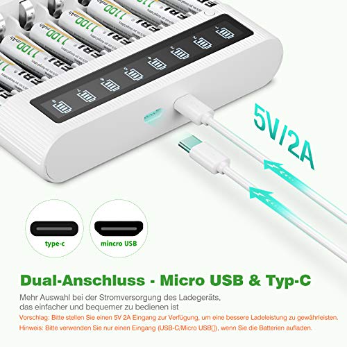 EBL Smart LCD-acculader 8-voudig met 4 AA-batterijen 2800 mAh en 4 AAA-batterijen 1100 mAh, ontlaadfunctie, LCD-display - Afbeelding 6