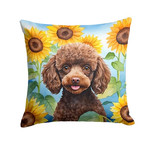 Caroline's Treasures in Sunflowers Throw Pillow, 18Hx18W, Poodle 6139
