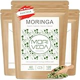 MoriVeda Moringa Oleifera cápsulas 1000 mg micropulverizado, 360 cápsulas veganas con hierro y calcio, sin lactosa ni gluten, más de 90 nutrientes, receta ayurvédica