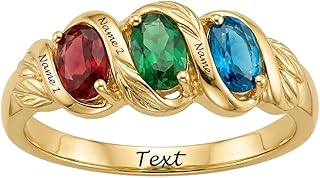 10K 14K 18K Gold Mother Ring with 2 Names 2 Birthstones Personalized for Women, Diamond Accents Birthstone Ring Gifts for Mother's Day Christmas Birthday Ladies Mom