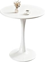 White Round Dining Table, Modern Tulip Kitchen Table, Mid-Century Leisure Table with Sturdy Metal Pedestal for Small Places, Dining Room, Living Room, Cafe (White, 24 INCH)