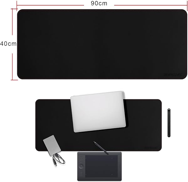 ZORESYN XL Tapis de Souris,sous-Mains en Cuir PU,imperméable Tapis de Souris Gaming(Noir, 90x40CM) - 3