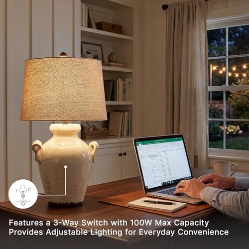 Signature Design by Ashley Emelda Farmhouse 27" Ceramic Table Lamp, Cream Glaze Crackle Finish - Image 6