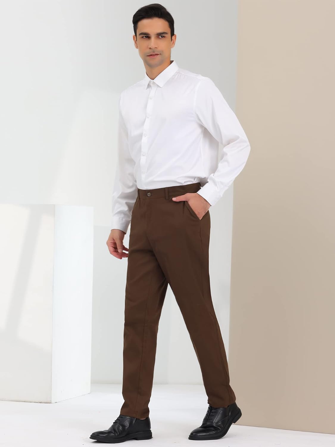 Lars Amadeus Men's Dress Pants Classic Fit Flat Front Solid Color Prom Trousers