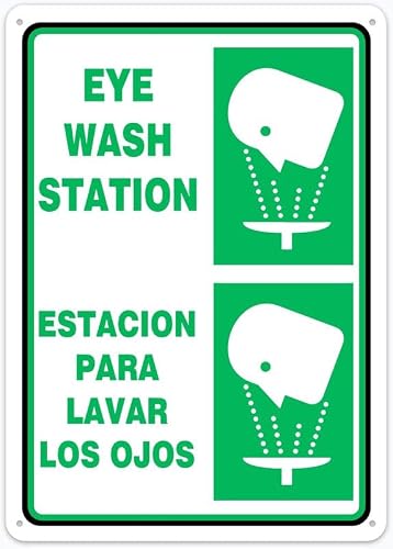 8"x12" Aluminum Tin Sign Plate - Bilingual Safety Sign Eye Wash Station - Safety Restriction Alert, Caution Warning Notice