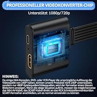 CAMWAY RCA Scart auf HDMI Adapter, 16:9/4:3 Konvertierung 1080P Composite Video Audio Konverter mit 50CM HDMI Kabel, Plug & Play, AV SCART Adapter Unterstützt PAL/NTSC für Wii/PS1/PS2/N64/DVD/VHS/VCR – Ansicht 3