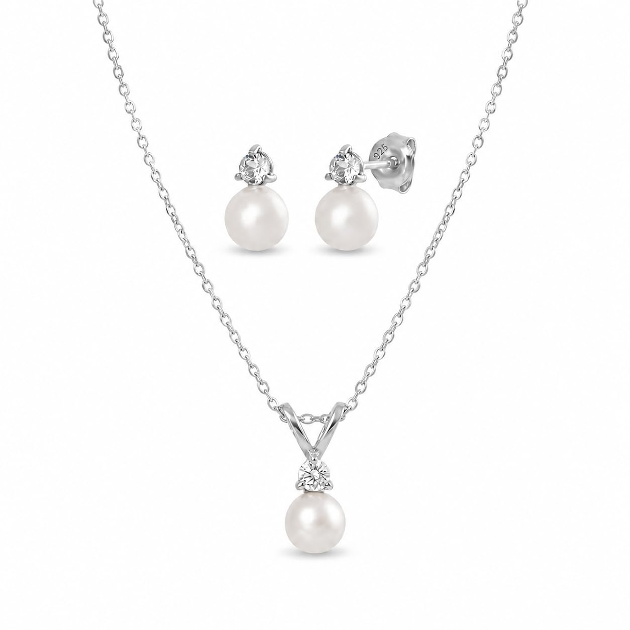 Schmuck Damen Hochzeit mit Zirkonia-Kristallen & Perlen – premium 925 Silber – hochwertiger Brautschmuck – Schmuckset Braut – Perlenohrstecker