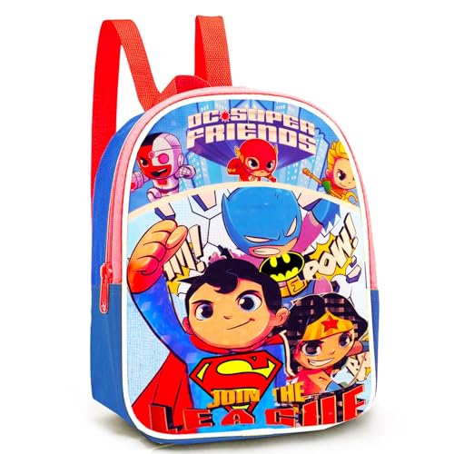Superman and Friends 11" Mini Backpack Preschool Bundle of Featuring Justice League, Superman, Batman, Wonder Woman, Flash, Aquaman, Cyborg, Stickers2