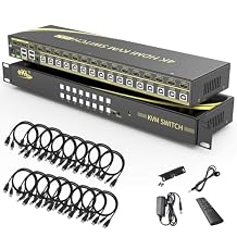 eKL 16 Port HDMI KVM Switch Supports Hotkeys Switching up to 4K@60Hz 444 16 PCs Laptops Sharing with One Set of Keyboard and Mouse