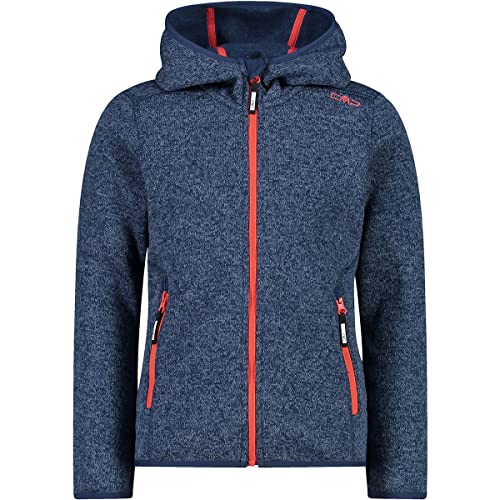 CMP, Knit Tech mélange fleece jacket with hood, BLUE-RED KISS, 128 06ML