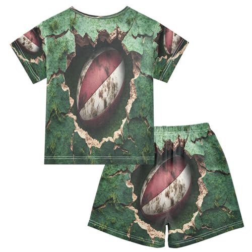 ALAZA Broken Rugby American Football Pajamas Set Short Sleeve Cotton Sleepwear Summer Pjs 2 Piece 5-14Y2